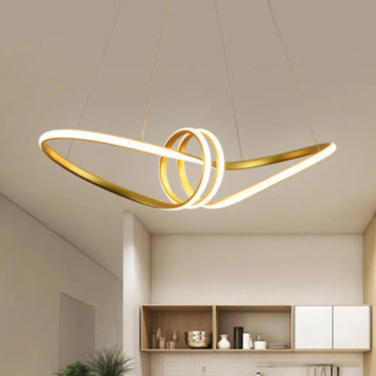 Spiral Metal Chandelier Pendant Light For Modern Living Room Gold / Natural