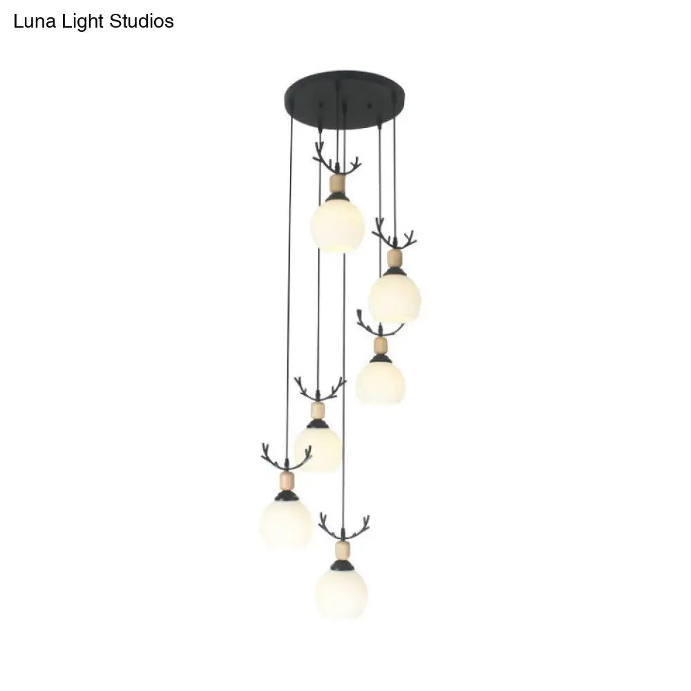 Black Milky Glass Spiral Multi Pendant Ceiling Light For Stairs