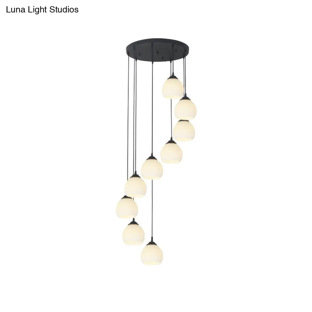 Black Milky Glass Spiral Multi Pendant Ceiling Light For Stairs