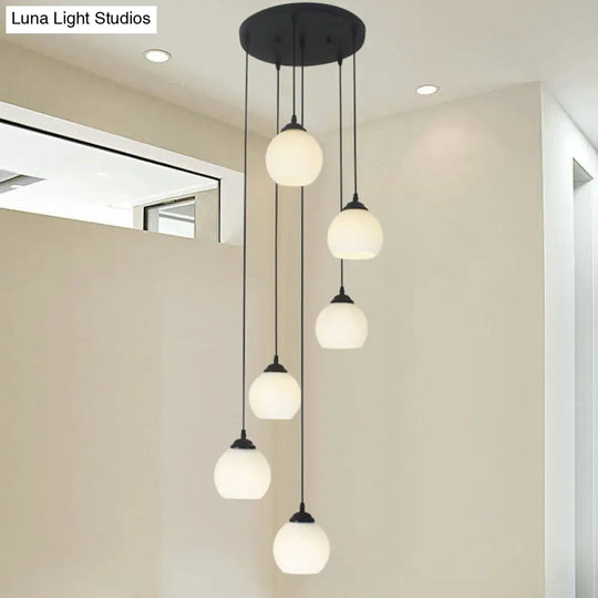 Black Milky Glass Spiral Multi Pendant Ceiling Light For Stairs