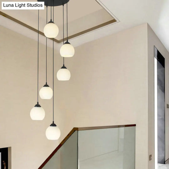 Spiral Milky Glass Multi Pendant Simple Hanging Ceiling Light In Black For Stairs Lighting