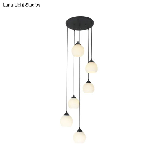 Spiral Milky Glass Multi Pendant Simple Hanging Ceiling Light In Black For Stairs Lighting