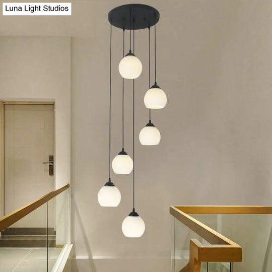 Black Milky Glass Spiral Multi Pendant Ceiling Light For Stairs 6 / White A