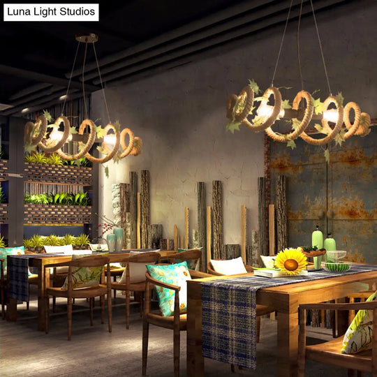 Spiral Pendant Lighting With Country Style Beige Rope - 2-Head Design For Restaurant