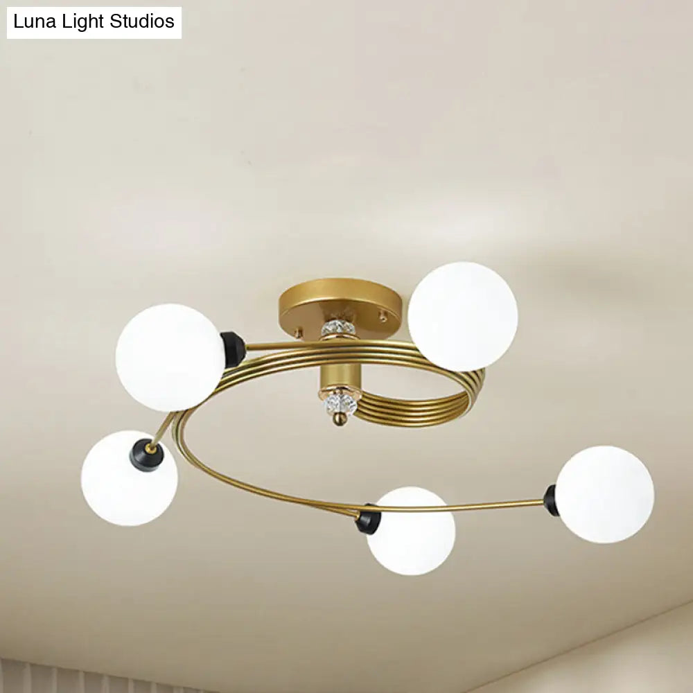 Spiral Semi Flush Traditional Glass/Crystal Bedroom Ceiling Light Fixture - Brass Finish / E