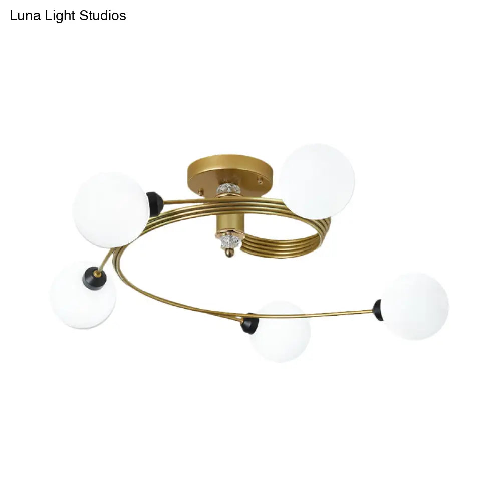 Spiral Semi Flush Traditional Glass/Crystal Bedroom Ceiling Light Fixture - Brass Finish