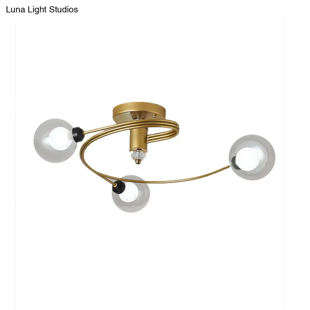 Spiral Semi Flush Traditional Glass/Crystal Bedroom Ceiling Light Fixture - Brass Finish