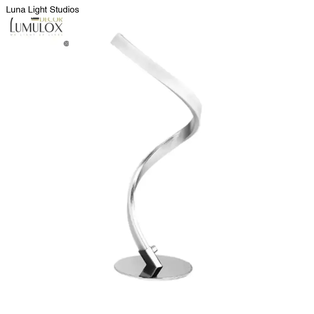 Spiral Shaped Metal Table Lighting Minimalist Single Bulb Silver Led Nightstand Lamp