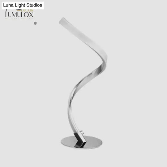 Spiral Shaped Metal Table Lighting Minimalist Single Bulb Silver Led Nightstand Lamp