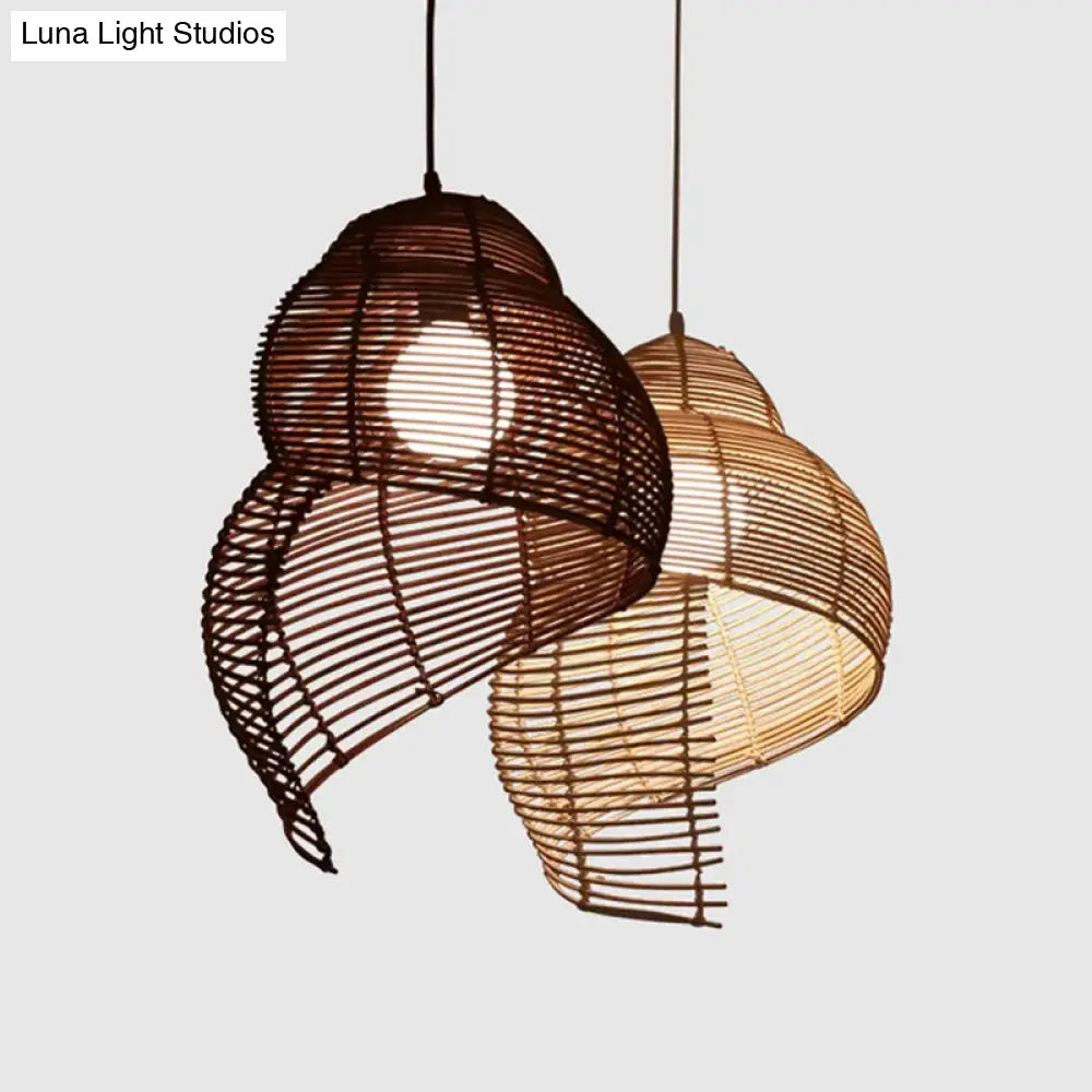 Spiral Shell Pendant Bamboo Dining Room Lighting Fixture - Coastal 1-Light Suspension