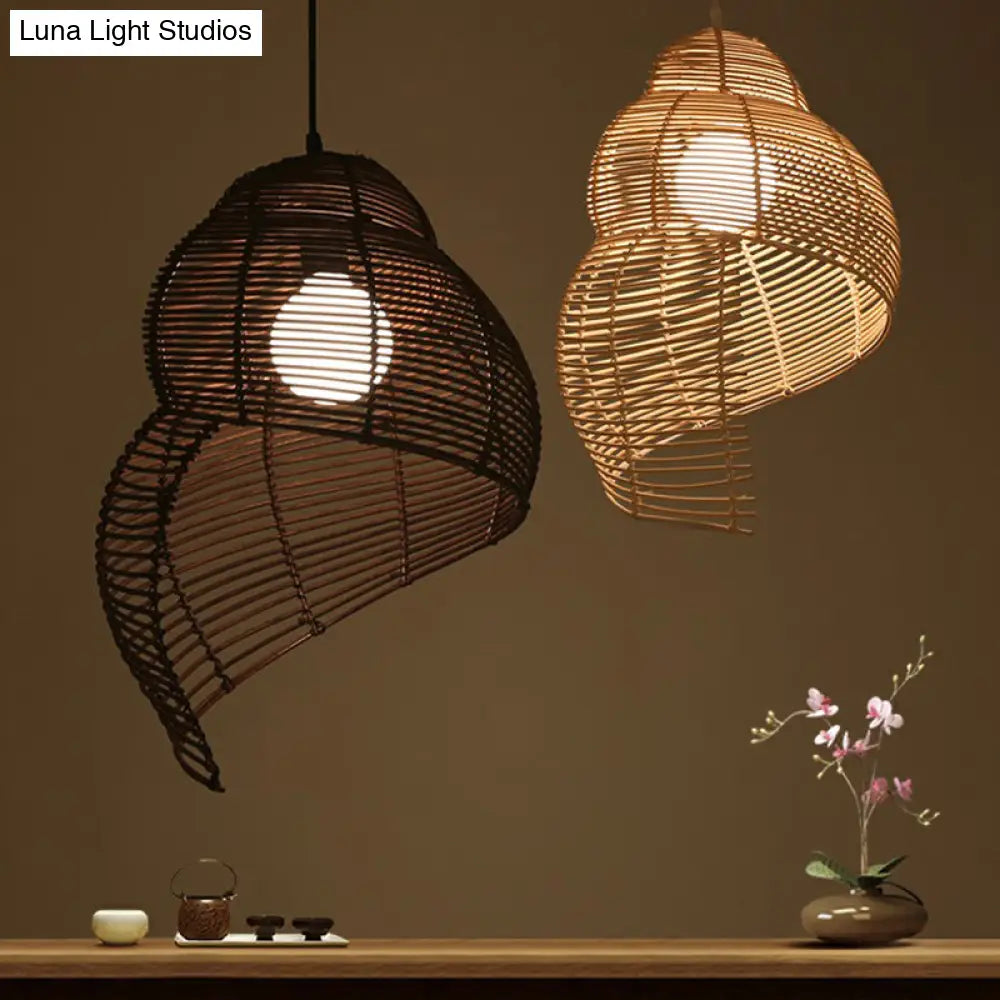 Spiral Shell Pendant Bamboo Dining Room Lighting Fixture - Coastal 1-Light Suspension