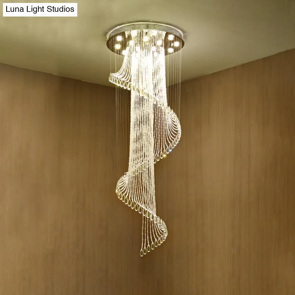Spiral Waterfall Stairway Crystal Ball Suspension Lamp - Contemporary Design 5-Bulb Clear Crystals