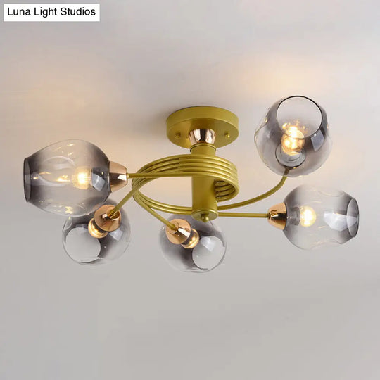 Spiraling Semi Flush Light With Dimpled Glass Shade For Postmodern Ceiling In Bedroom 5 / Gold Smoke
