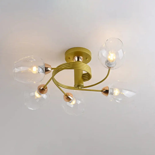 Spiraling Semi Flush Light With Dimpled Glass Shade For Postmodern Ceiling In Bedroom 5 / Gold Clear