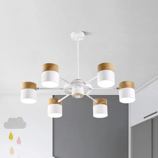 Splicing Cylinder Rotatable Chandelier: Macaron Iron 6-Head Ceiling Hanging Light In