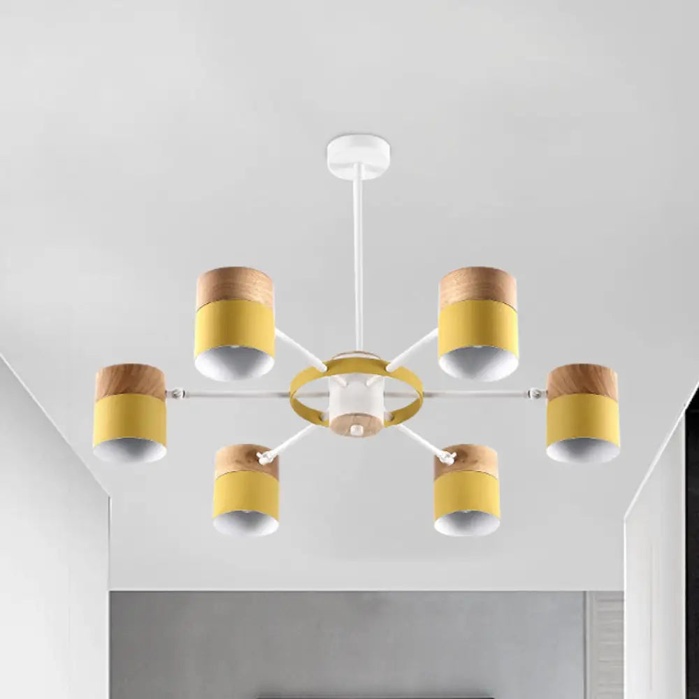 Splicing Cylinder Rotatable Chandelier: Macaron Iron 6-Head Ceiling Hanging Light In