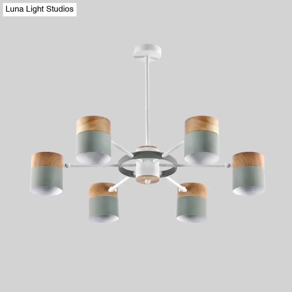 Splicing Cylinder Rotatable Chandelier: Macaron Iron 6-Head Ceiling Hanging Light In