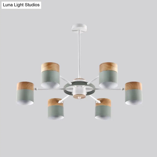 Splicing Cylinder Rotatable Chandelier: Macaron Iron 6-Head Ceiling Hanging Light In