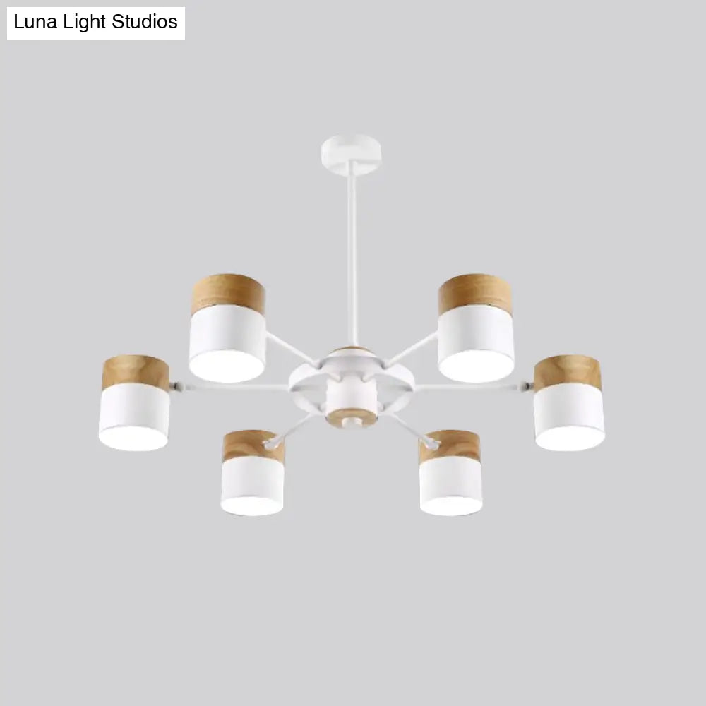 Splicing Cylinder Rotatable Chandelier: Macaron Iron 6-Head Ceiling Hanging Light In