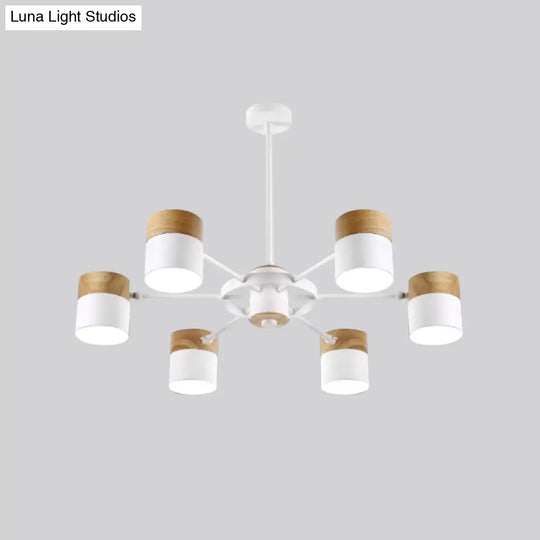 Splicing Cylinder Rotatable Chandelier: Macaron Iron 6-Head Ceiling Hanging Light In