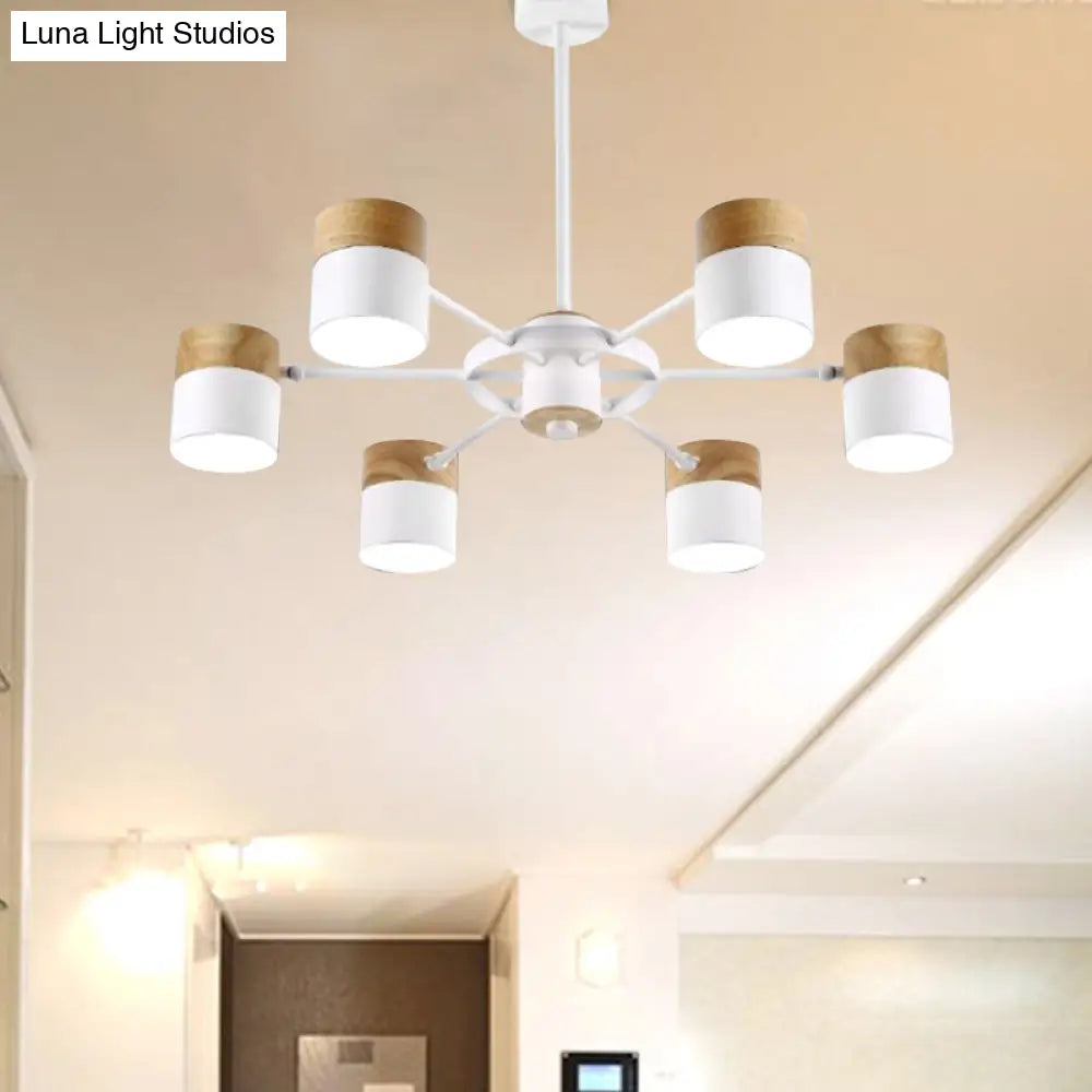 Splicing Cylinder Rotatable Chandelier: Macaron Iron 6-Head Ceiling Hanging Light In