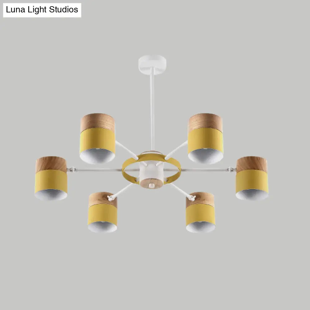 Splicing Cylinder Rotatable Chandelier: Macaron Iron 6-Head Ceiling Hanging Light In