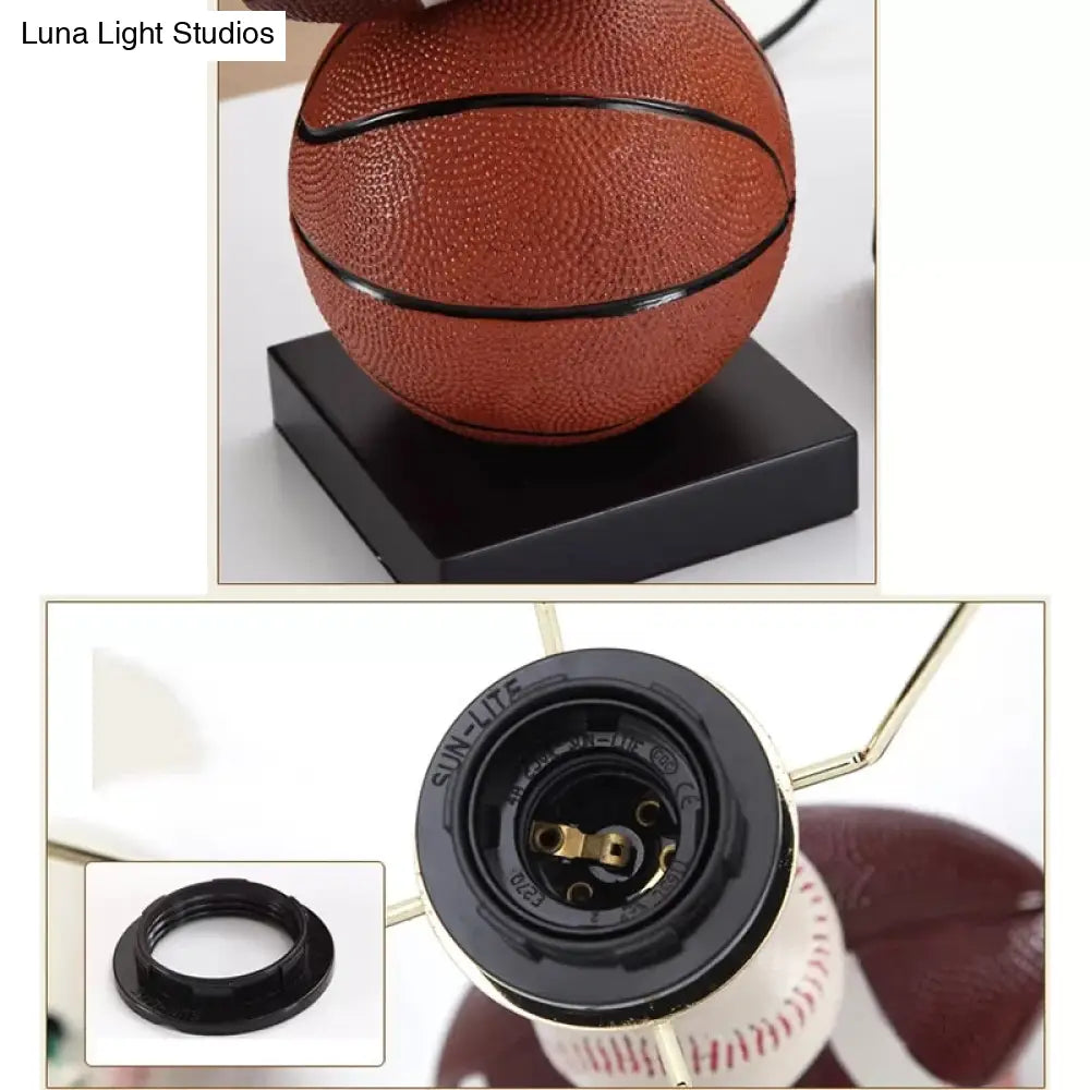 Sports Style Resin Basketball Desk Lamp With Fabric Shade For Boys Bedroom - 1-Bulb Reading Light