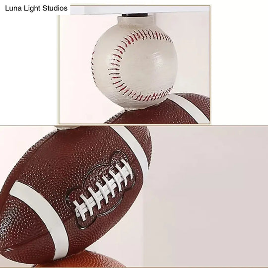 Sports Style Resin Basketball Desk Lamp With Fabric Shade For Boys Bedroom - 1-Bulb Reading Light