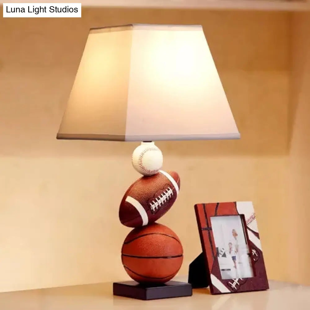 Sports Style Resin Basketball Desk Lamp With Fabric Shade For Boys Bedroom - 1-Bulb Reading Light