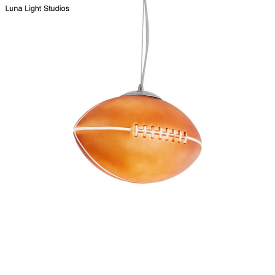 Sporty Glass Rugby Pendant Light: Kids Bedroom Hanging Light In Brown