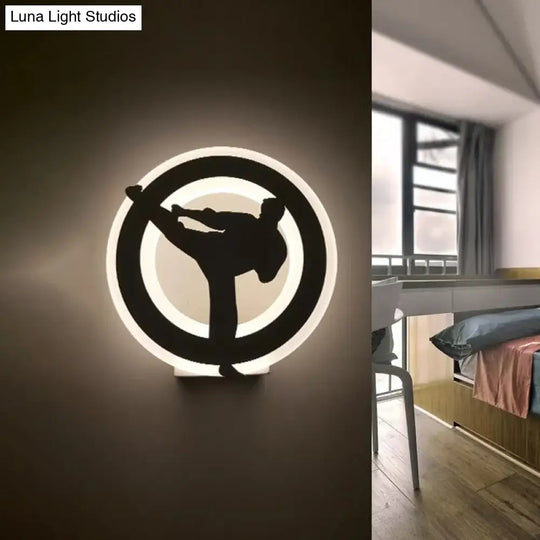 Sporty Kung Fu Kids Wall Light In White Finish