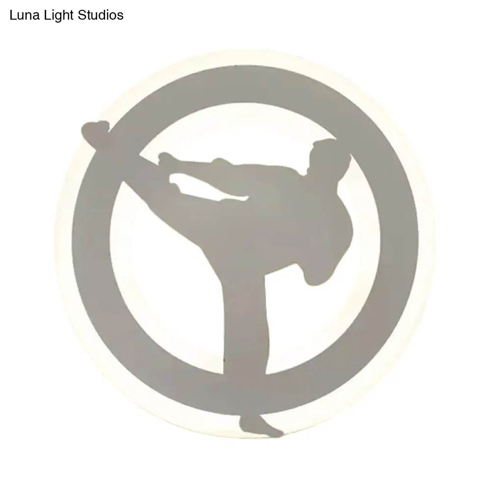 Sporty Kung Fu Kids Wall Light In White Finish