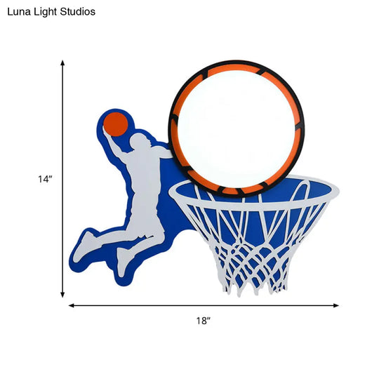 Sporty Wood Basketball Hoop Wall Light In Blue For Boys Bedroom Or Stairway