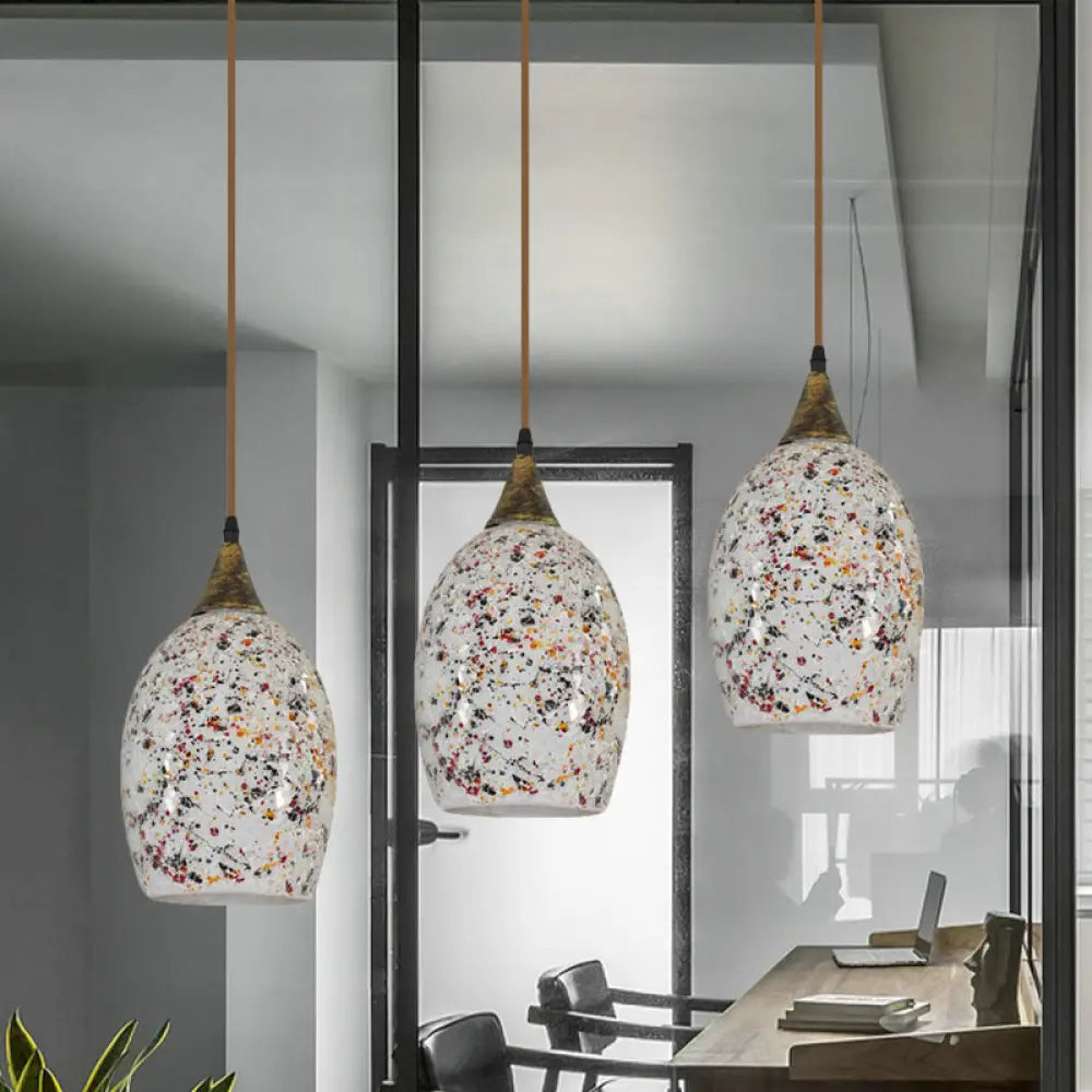 Spotted Glass Ellipse Multi-Pendant Light With Baroque Cut Brass And 3 Down Lights