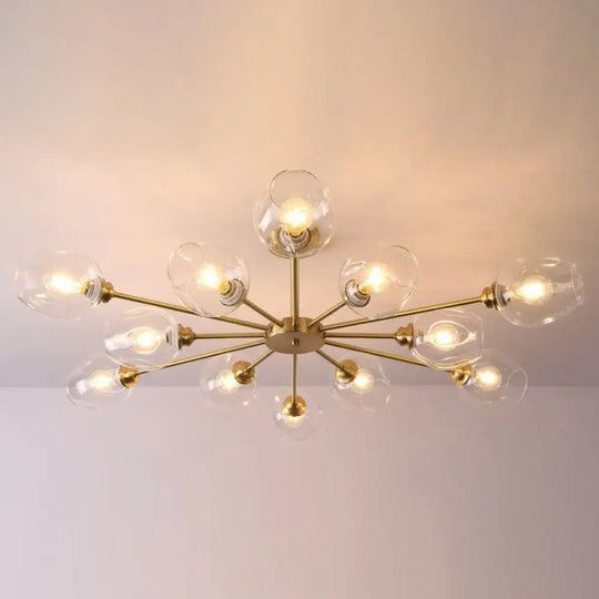 Sputnik Ceiling Mount Chandelier: Postmodern Cup Glass Parlor Flush Light In Brass 12 / Clear