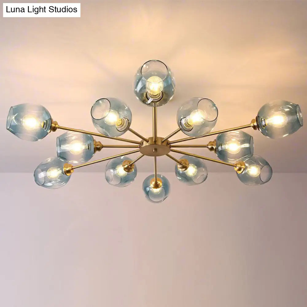 Sputnik Ceiling Mount Chandelier: Postmodern Cup Glass Parlor Flush Light In Brass