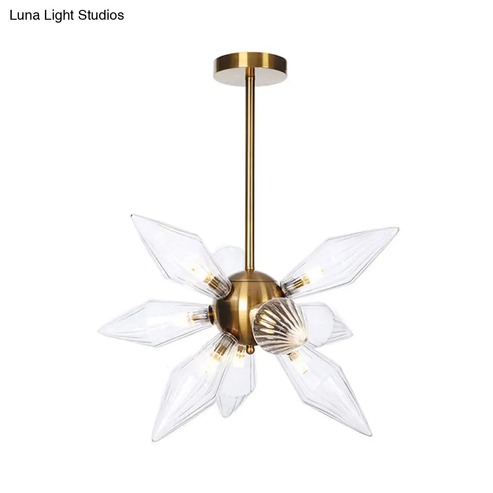 Sputnik Clear/Amber Glass Chandelier - Brass/Copper Finish 9/12/15 Bulbs Living Room Lighting