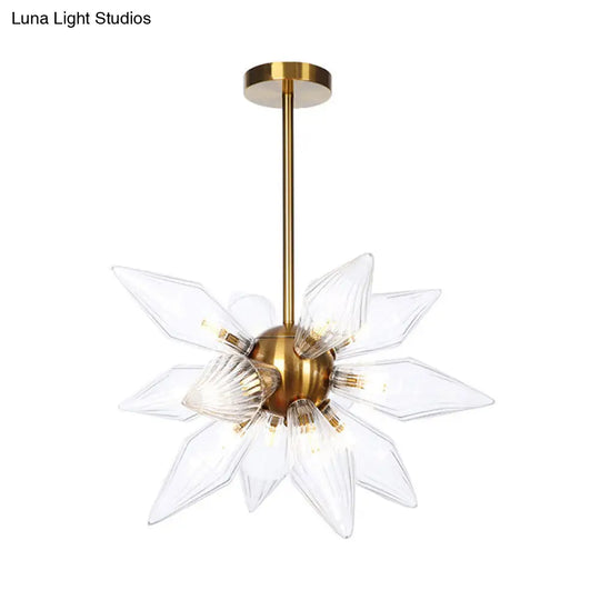 Sputnik Clear/Amber Glass Chandelier - 9/12/15 Bulbs Brass/Copper Finish Living Room Lighting