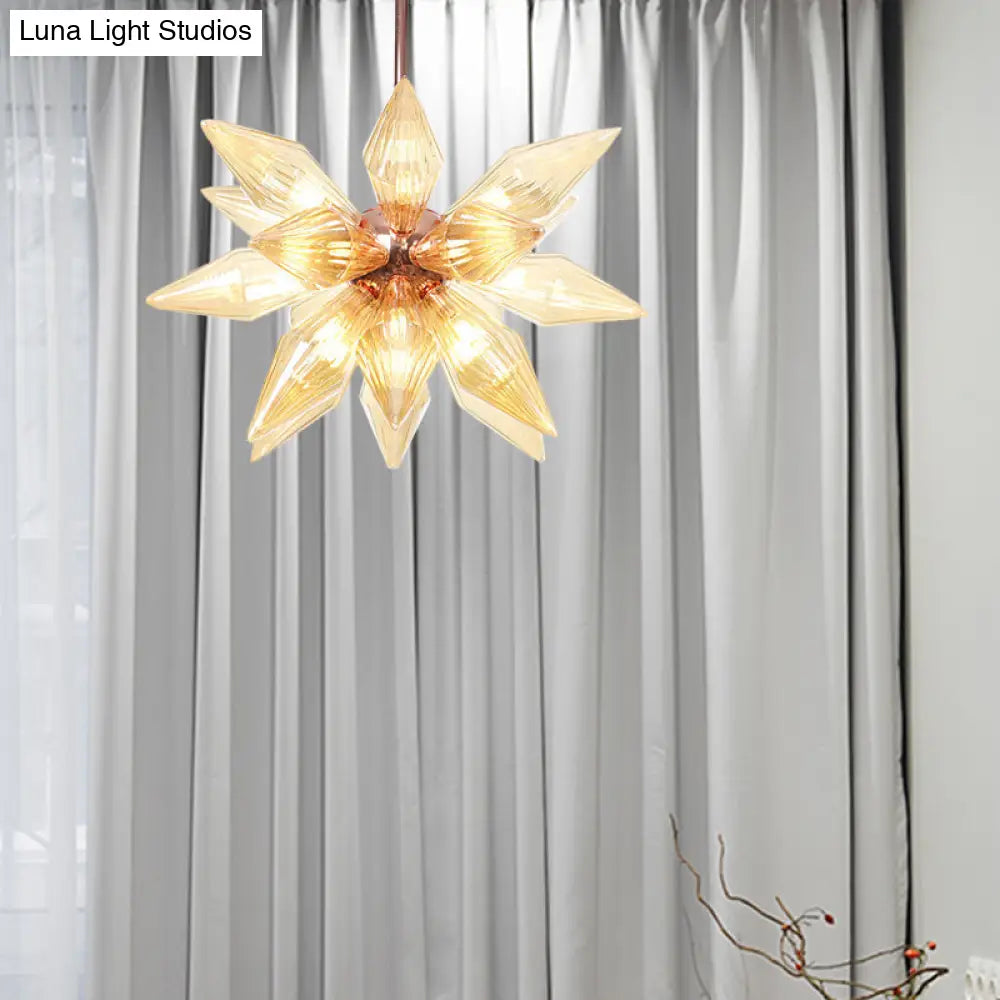 Sputnik Clear/Amber Glass Chandelier - Brass/Copper Finish 9/12/15 Bulbs Living Room Lighting