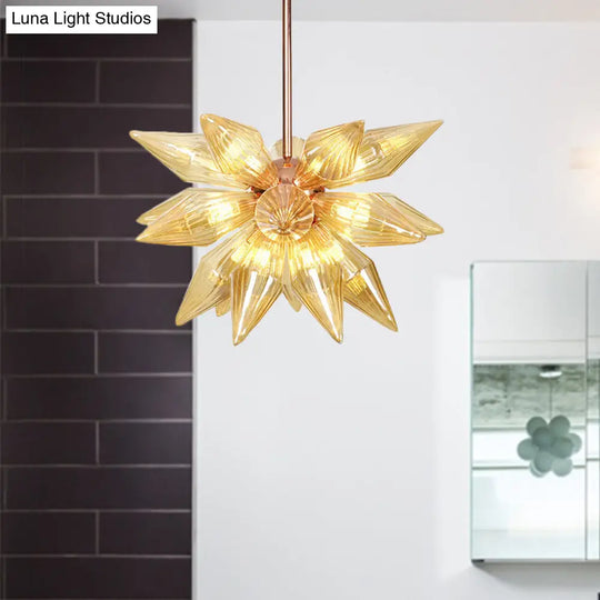 Sputnik Clear/Amber Glass Chandelier - Brass/Copper Finish 9/12/15 Bulbs Living Room Lighting