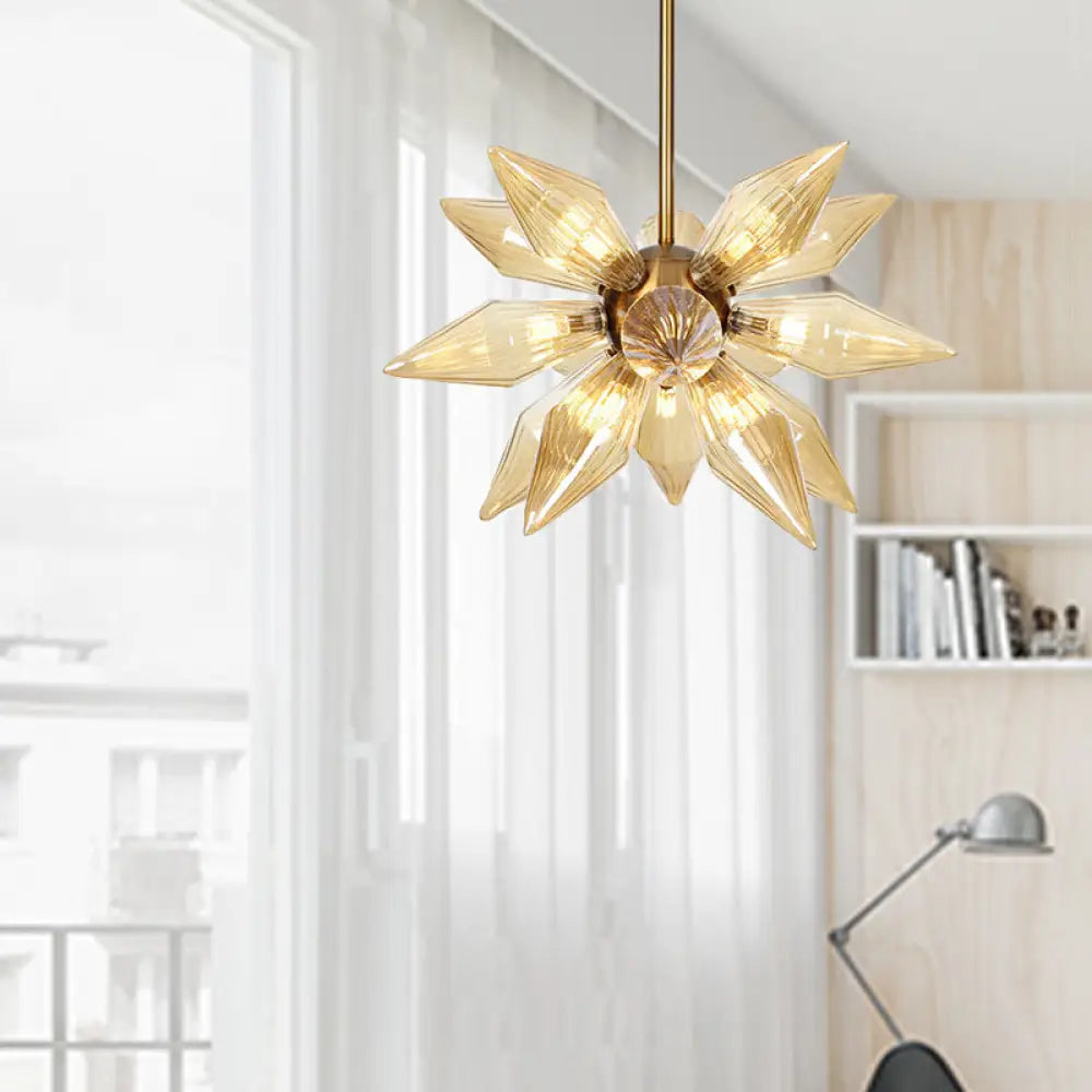 Sputnik Clear/Amber Glass Chandelier - 9/12/15 Bulbs Brass/Copper Finish Living Room Lighting