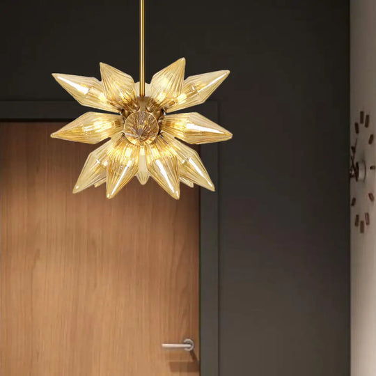 Sputnik Clear/Amber Glass Chandelier - 9/12/15 Bulbs Brass/Copper Finish Living Room Lighting