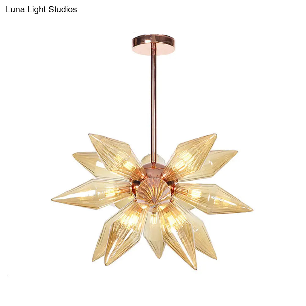 Sputnik Clear/Amber Glass Chandelier - Brass/Copper Finish 9/12/15 Bulbs Living Room Lighting