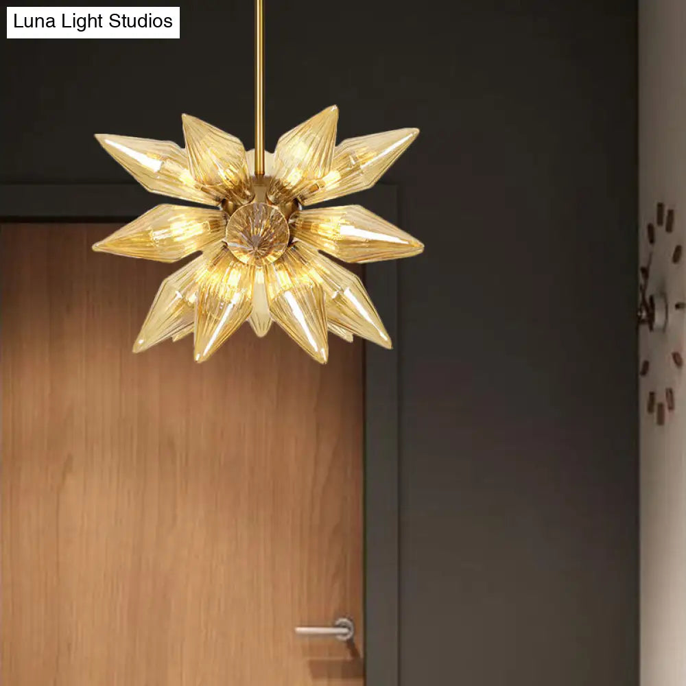 Sputnik Clear/Amber Glass Chandelier - Brass/Copper Finish 9/12/15 Bulbs Living Room Lighting