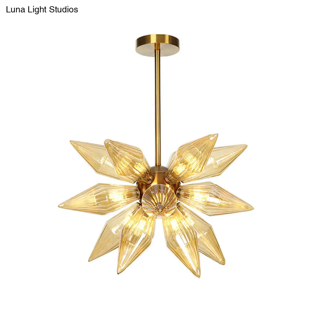 Sputnik Clear/Amber Glass Chandelier - Brass/Copper Finish 9/12/15 Bulbs Living Room Lighting