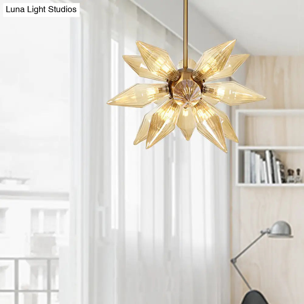 Sputnik Clear/Amber Glass Chandelier - Brass/Copper Finish 9/12/15 Bulbs Living Room Lighting