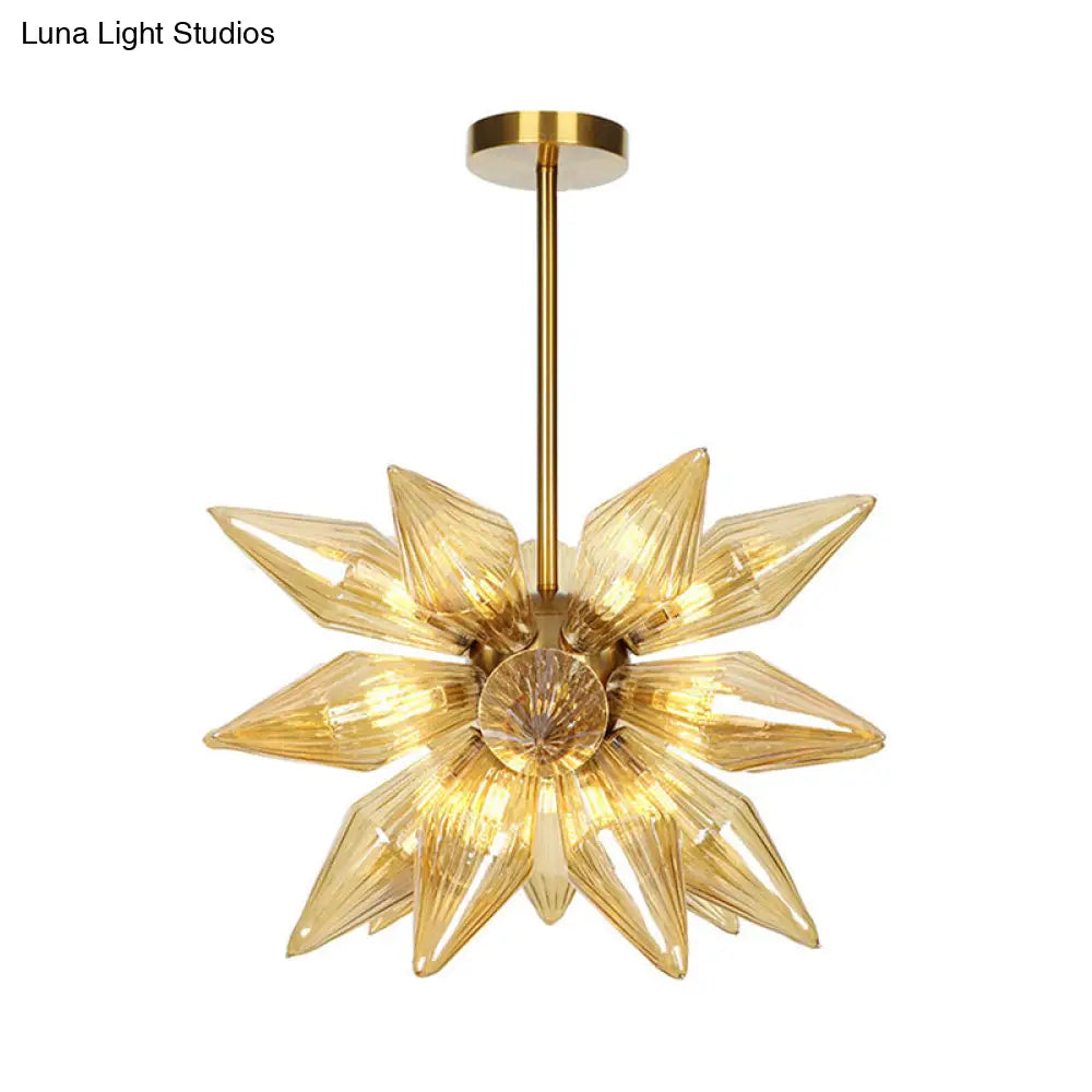 Sputnik Clear/Amber Glass Chandelier - Brass/Copper Finish 9/12/15 Bulbs Living Room Lighting