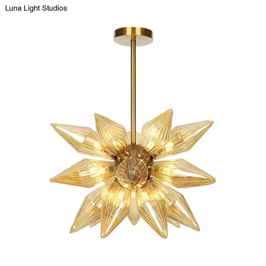 Sputnik Clear/Amber Glass Chandelier - Brass/Copper Finish 9/12/15 Bulbs Living Room Lighting