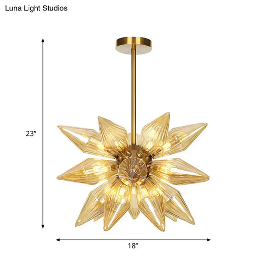 Sputnik Clear/Amber Glass Chandelier - 9/12/15 Bulbs Brass/Copper Finish Living Room Lighting