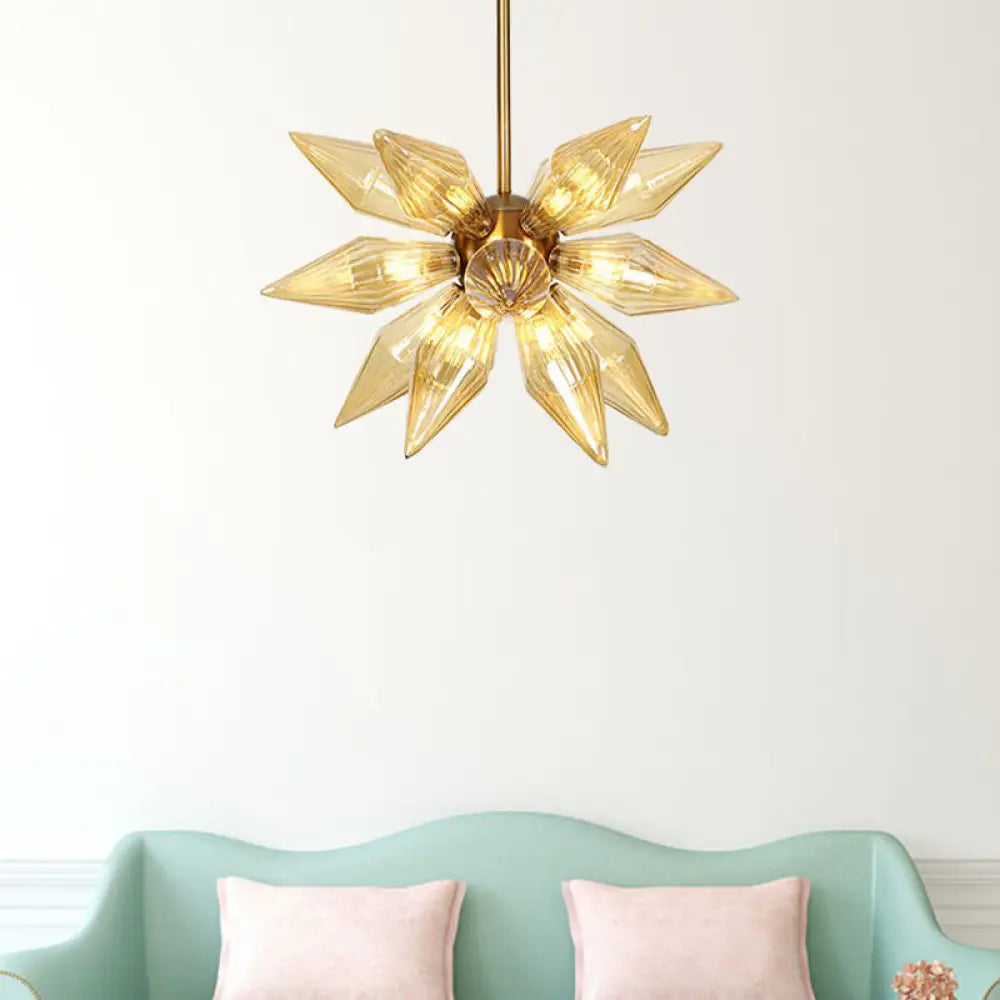 Sputnik Clear/Amber Glass Chandelier - 9/12/15 Bulbs Brass/Copper Finish Living Room Lighting